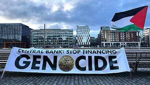 Protesters target Central Bank over sale of Israel Bonds in EU