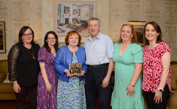 Mary and Gerard McGreal, centre, with members of their family to mark Mary's retirement from Community Games. From left: Maura Hastings, Noreen Grealis, Catherine Hughes and Anne Daly.