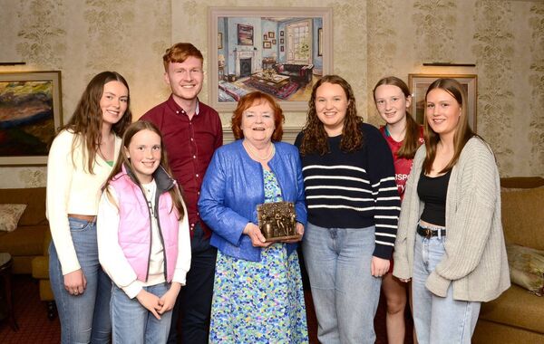 Mary McGreal with her grandchildren Sorcha Grealis, Aine Hughes, Stephen Grealis, Sarah and Katie Hughes and Lisa Hastings.