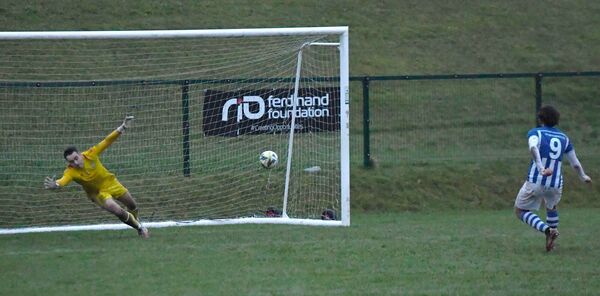 Clincher: Maree Oranmore’s Faiud Butros finds the net in a pulsating penalty shoot-out to clinch victory in the Connacht FA Junior Cup at Belleek Park last Sunday. Picture: David Farrell Photography Clincher: Maree Oranmore’s Faiud Butros finds the net in a pulsating penalty shoot-out to clinch victory in the Connacht FA Junior Cup at Belleek Park last Sunday. Picture: David Farrell Photography