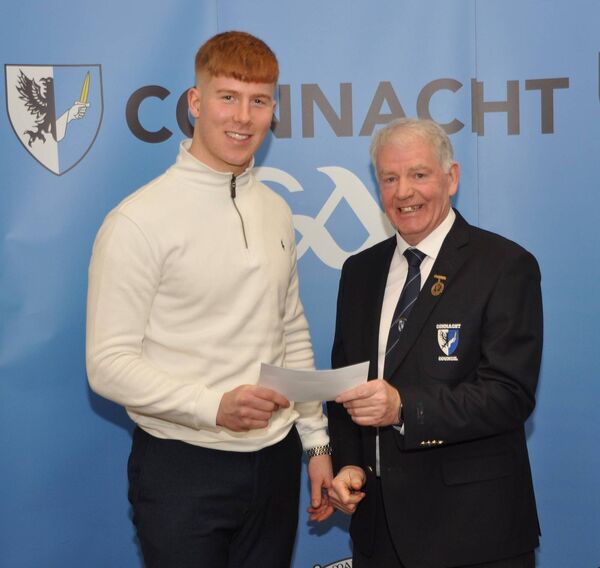 Ballina Stephenites footballer Luke Feeney has received a Connacht GAA bursary towards his third level studies and sporting exploits. The presentation was made by Connacht GAA president Vincent Neary from Bonniconlon at the Centre of Excellence, Bekan.