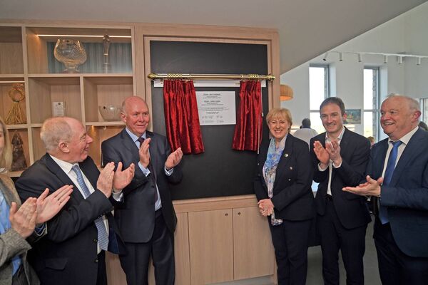 Minister Heather Humphreys and John Gallagher unveil a plaque marking the official opening of the SOLAS Heritage Centre in Eachléim last year, alongside Minister of State Alan Dillon, Deputy Michael Ring, and Cllr Gerry Coyle. 	Picture: Conor McKeown 