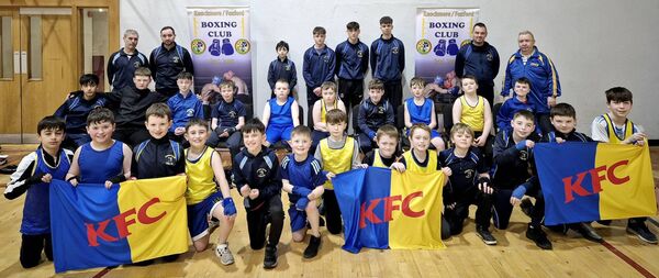 Some of the young boxers from Knockmore-Foxford BC pictured with their coaches ahead of next Sunday’s tournament at Foxford Sports and Leisure Centre. From, from left: Benjamin Garvin, Paul Hannon, Warren Ryder, Cayden Murray, Finn Judge, Axel Doherty, Eddie Doran, Bernie Lackey and Micky Lackey. Middle row, from left: Joshua Garvin, Lorcan Ryder, Jonah Gallagher, Kyle Reape, Jason Maughan, Martin Lackey, Adam McHale, Hunter Byrne, John Lackey and Shay Judge. Back row, from left: Brendan Walsh and Joe Hannon (coaches), Michael Howley, Cian Hannigan, Sam Reddington, Pearse Lawless, and Alan Foley and Billy Rice (coaches).