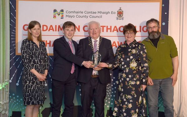 Pictured at the Cathaoirleach’s Awards 2024 being presented with their award by Cathaoirleach Cllr John O’Hara were the winners of Contribution to Local Heritage and Biodiversity Awards – Contribution to Local Biodiversity and Natural Heritage - Clogher Environmental Group CLG.