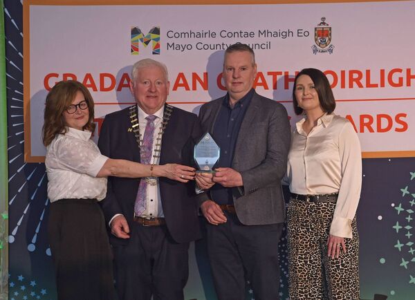 Pictured at the Cathaoirleach’s Awards 2024 being presented with their award by Cathaoirleach Cllr John O’Hara were the winners of the Tourism Award – Tourism Business Award - Blacksod Sea Safari.