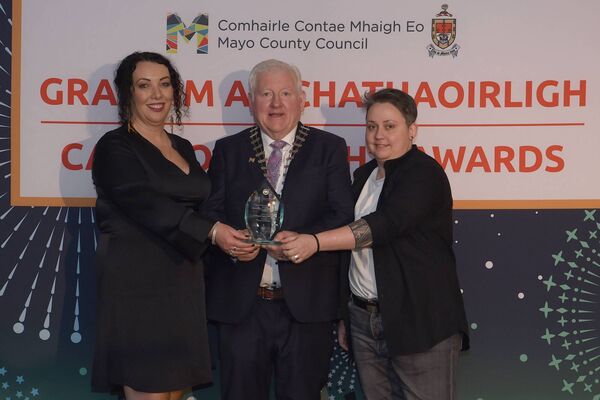Pictured at the Cathaoirleach’s Awards 2024 being presented with their award by Cathaoirleach Cllr John O’Hara were the winners of the Environmental Awards - Green Community of the Year – Mary Robinson Centre – Ballina Urban Farm.