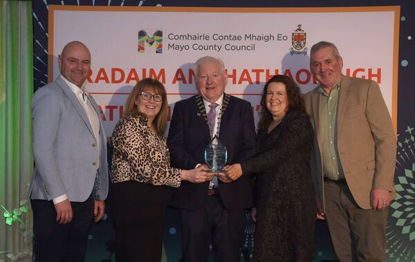 Pictured at the Cathaoirleach’s Awards 2024 being presented with their award by Cathaoirleach Cllr John O’Hara were the winners of the Tourism Award – Community Tourism Award - Kiltimagh Tourism Association