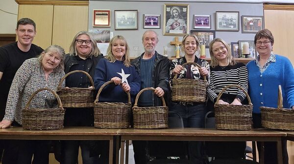 Baskets Ahoy. From Left. Tom Delaney tutor, Mary Roche Bourke, Bernie Kilboyle, Siobhan Feeney, Denis Wright, Naomi Cuffe, Anne Marie Blake and Breege Blake
