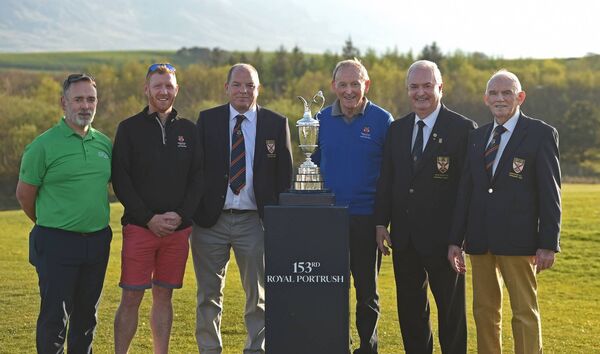 Past Captains of Westport Golf Club with the Claret Jug, from left: Enda Lonergan, Niall Quinn, current men's captain Ben Walsh, Tom Mulqueen, Cathal Hughes and Christy O'Malley. Past Captains of Westport Golf Club with the Claret Jug, from left: Enda Lonergan, Niall Quinn, current men's captain Ben Walsh, Tom Mulqueen, Cathal Hughes and Christy O'Malley.