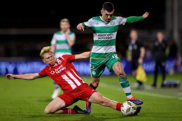 SSE Airtricity League Premier Division, Tallaght Stadium, Dublin 13/9/2024 Shamrock Rovers vs Sligo Rovers Rovers’ Trevor Clarke and Jack Henry-Francis of Sligo Rovers Mandatory Credit ©INPHO/Ryan Byrne SSE Airtricity League Premier Division, Tallaght Stadium, Dublin 13/9/2024 Shamrock Rovers vs Sligo Rovers Rovers’ Trevor Clarke and Jack Henry-Francis of Sligo Rovers Mandatory Credit ©INPHO/Ryan Byrne