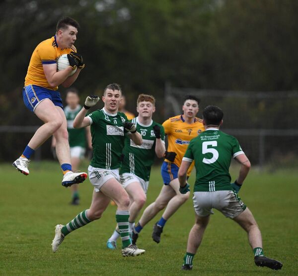 Knockmore's Tadhg Staunton appears to be walking on air as he catches the ball firmly during the Mayo SFL at St. Joseph’s GAA Grounds, Knockmore, last Saturday evening. Picture: David Farrell Photography 