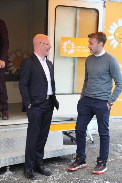 Western People reporter Tom Byrne, in his first week of the job chatting with the then Minister for Health Stephen Donnelly. Picture: Trish Forde