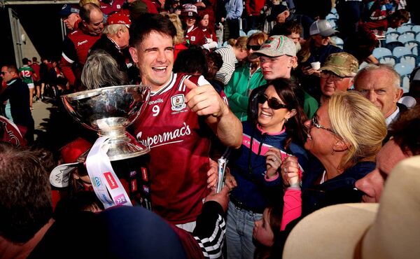 Galway’s Sean Kelly celebrates with the Nestor Cup.	Picture: INPHO/Ryan Byrne