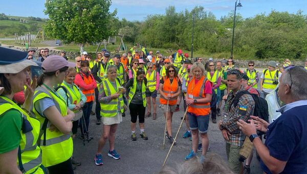 A large group of the participants pictured at the commencement of the recent Croagh Patrick Heritage Trail walk.