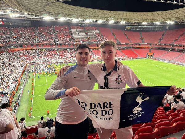 Patrick and his cousin Harry at the 2025 UEFA Europa League Final in the San Mamés Stadium, Bilbao. Patrick and his cousin Harry at the 2025 UEFA Europa League Final in the San Mamés Stadium, Bilbao.