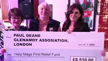 Local Notes: Presentation of cheque to the Mags Deane 'Find pain relief fund' from Glenamoy Association London.