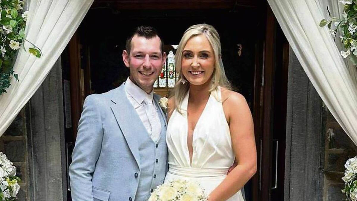 Congratulations: Happy couple pictured on their wedding day at Mayo church