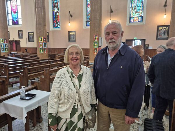 Frank and Phil Chambers at the funeral service for poet Paul Durcan in St Mary's Church in Westport. 
