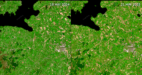 Satellite images reveal change in Irish landscape due to dry conditions