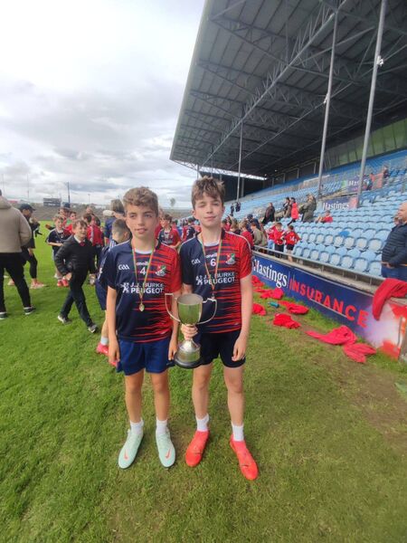 Brothers Shane (left) and Will Gavin after helping Ballinrobe NS to a historic Division 1A title at last Friday's Mayo Cumann na mBunscol finals in MacHale Park, Castlebar. 