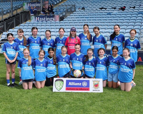 The girls of Claremorris NS who were defeated by Snugboro NS in the Division 1B final at MacHale Park. 