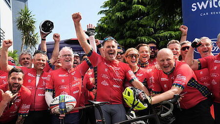 Celebrities and rugby stars complete cycle for MND research in Dublin