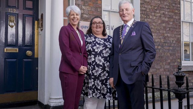 <p>Kay McGuire (centre) is pictured at the IPAV’s headquarters with Lisa Kearney, outgoing president and Fintan McGill, incoming president.</p>