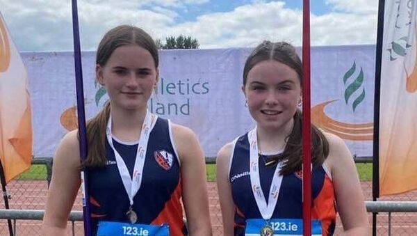 Congratulation to Erris Athletics Club members Niamh Walsh and Emma Naughton who won National Javelin Medals in Tullamore at the recent All-Ireland Track and Field Championships. Niamh took home a silver medal in the U16 competition throwing 32.14m with the 500g and Emma is the U13 National Javelin Champion. Emma took first place with a superb personal best of 32.11m with the 400g javelin- a throw that would have also won the U14 competition. Congratulation to Erris Athletics Club members Niamh Walsh and Emma Naughton who won National Javelin Medals in Tullamore at the recent All-Ireland Track and Field Championships. Niamh took home a silver medal in the U16 competition throwing 32.14m with the 500g and Emma is the U13 National Javelin Champion. Emma took first place with a superb personal best of 32.11m with the 400g javelin- a throw that would have also won the U14 competition.