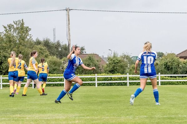 Kayla Salami wheels away to celebrate scoring her second goal for Ballina Town. Kayla Salami wheels away to celebrate scoring her second goal for Ballina Town.