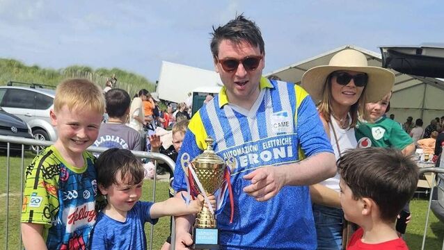 Noel Feeney, Abhainn Studio, Enniscrone (with his legion of fans) representing his team after winning the Enniscrone World Championship in Bubble Football which was part of the very successful Enniscrone Events and Black Pig Festival on Saturday, July 26 last. <p>Noel Feeney, Abhainn Studio, Enniscrone (with his legion of fans) representing his team after winning the Enniscrone World Championship in Bubble Football which was part of the very successful Enniscrone Events and Black Pig Festival on Saturday, July 26 last.</p>
