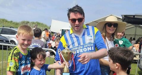 Local Notes: Noel Feeney, Abhainn Studio after winning the Enniscrone World Championship in Bubble Football. 