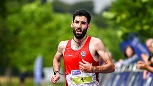 <p>Hugh Armstrong of Ballina AC on his way to finishing second in the Irish Life Dublin Race Series Frank Duffy 10 Mile in Phoenix Park, Dublin. Pictures: Seb Daly/Sportsfile </p>