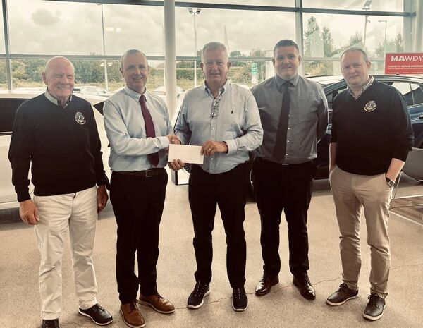 John Carroll, who is Chair of Ballina Lions Club Golf Classic, receiving a sponsorship cheque from Alan Burns, General Manager of Connolly’s Ballina. From left are Ivan Beattie (Ballina Lions Club), Alan Burns, John Carroll, Keith Derrig (VW Sales Manager, Connolly’s) and Brian Hopkins (Ballina Lions Club). The annual charity golf classic will take place at Ballina Golf Club on Friday, September 12. John Carroll, who is Chair of Ballina Lions Club Golf Classic, receiving a sponsorship cheque from Alan Burns, General Manager of Connolly’s Ballina. From left are Ivan Beattie (Ballina Lions Club), Alan Burns, John Carroll, Keith Derrig (VW Sales Manager, Connolly’s) and Brian Hopkins (Ballina Lions Club). The annual charity golf classic will take place at Ballina Golf Club on Friday, September 12.