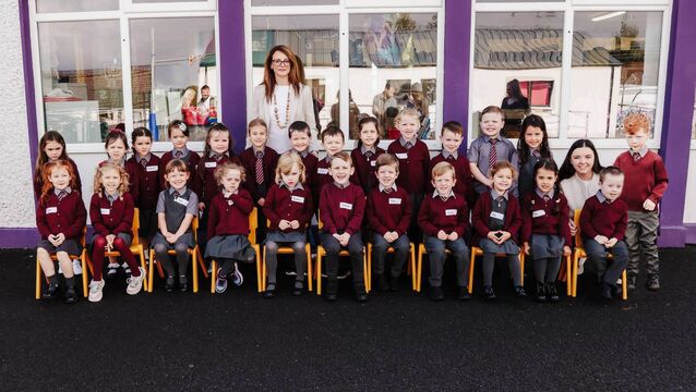 <p>Junior Infants pupils at Balla National School are pictured on their first day at school. 	Picture: Kathy Lyons</p>