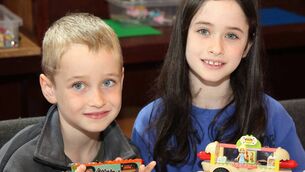 <p>Adam and Cassie Maher enjoying the heritage Lego event at Claremorris Library as part of National Heritage Week. 	 Picture: Trish Forde</p>