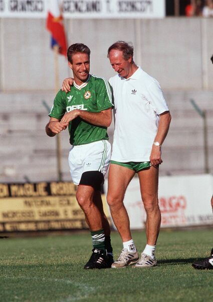 Republic of Ireland captain Mick McCarthy and manager Jack Charlton during training at Italia '90. Picture: INPHO/Billy Stickland