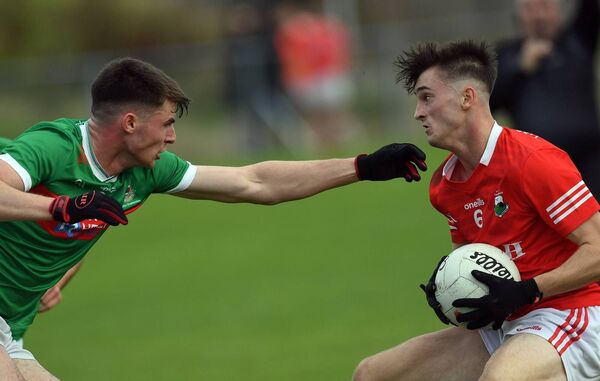 Frank Irwin of Ballina Stephenites blocks the path of Garrymore’s Eoin McGreal during Sunday's Mayo SFC Group 1 clash at Fr O’Hara Park, Charlestown. Picture: David Farrell Photography Frank Irwin of Ballina Stephenites blocks the path of Garrymore’s Eoin McGreal during Sunday's Mayo SFC Group 1 clash at Fr O’Hara Park, Charlestown. Picture: David Farrell Photography