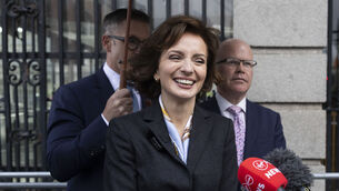 <p>Presidential hopeful Maria Steen speaking outside Leinster House last week as she tried to secure sufficient votes to run for President of Ireland. 	Picture: Sam Boal/Collins Photos </p>