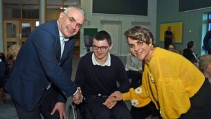 <p>Minister Dara Calleary is pictured during his visit to St Dymphna's School in Ballina with Deputy Principal Jennifer McCormack and student Jack Holmes. Picture: John O'Grady</p>