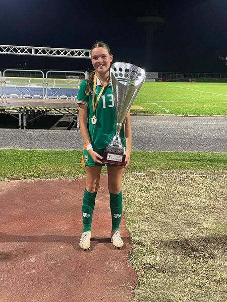 Ava Hallinan with the trophy won by the Republic of Ireland U17s in Italy. Ava Hallinan with the trophy won by the Republic of Ireland U17s in Italy.