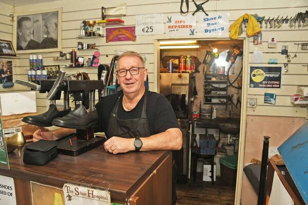 Cobbler Michael Rice in his workshop, known as 'The Shoe Hospital', at Tolan Street in Ballina. Picture: John O'Grady