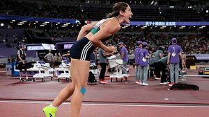 Kate O'Connor in silver medal position with only one heptathlon event remaining Kate O'Connor in silver medal position with only one heptathlon event remaining