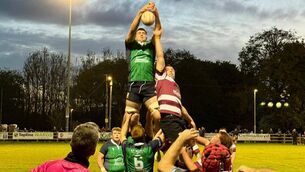 <p>Blayze Molloy fetches possession in the lineout for Ballina in their victory away to Creggs on Saturday night.</p>
