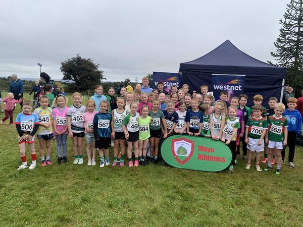 The large contingent of athletes from East Mayo AC who made the short trip to Swinford for the Mayo Cross Country Championships.