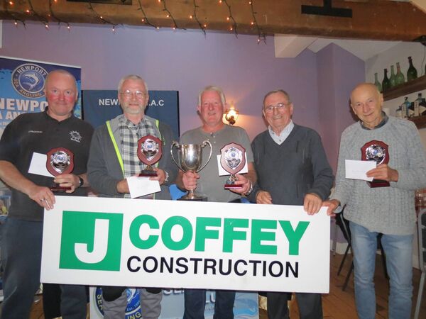 The tam representing Gilvarry's Pub in Killala were the overall winners of Newport Sea Angling Club's teams competition. The team members were presented with their prizes by club president Pat Moran on behalf of J Coffey Construction. The winning team members, from left, were Ciaran McGowan, Cormac Burke, Shane Gilvarry, Pat Moran (NSAC) and Jim Pressley. 