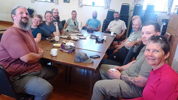 Jeremy Scheme and friends from the USA who had walked from Balla through the Croagh Patrick Heritage Trail and took time out to enjoy some refreshments at Clogher Community Centre.