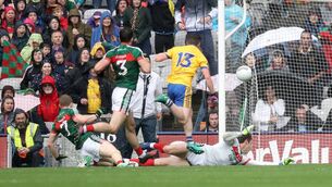 <p>Ciaráin Murtagh scores a goal for Roscommon against Mayo in the 2017 All-Ireland SFC quarter-final in Croke Park.	Picture: INPHO/Oisin Keniry</p>