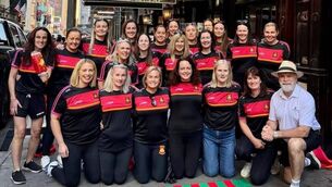 <p>The Castlebar Mitchels crew outside Connolly's Pub in New York City.</p>
