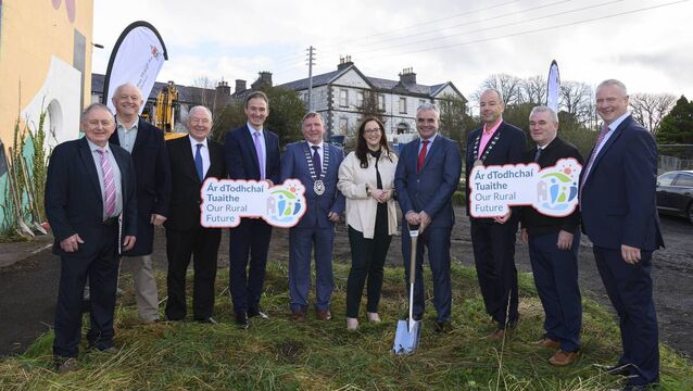 <p>Minister Calleary ‘turns the sod’ on the major redevelopment of the former Sisters of Mercy Convent Site in Westport, Co. Mayo. Pictured, from left: Cllr John O'Malley, Cllr Gerry Coyle; retired minister Michael Ring; Minister of State for Small Business and Retail and Circular Economy Alan Dillon TD; Cathaoirleach of Mayo County Council Cllr Sean Carey; Keira Keogh TD; Minister Dara Calleary; Cathaoirleach of Westport-Belmullet Municipal District Cllr Peter Flynn, Cllr. Brendan Mulroy and Cllr. Chris Maxwell. Picture: Michael McLaughlin</p>