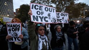 <p>People demonstrate against Immigration and Customs Enforcement (ICE) in New York last week.	Picture: Timothy A. Clary/AFP via Getty Images</p>